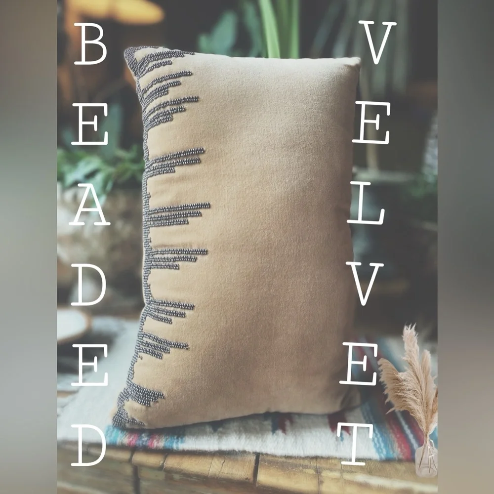 Beaded Cotton Velvet Pillow